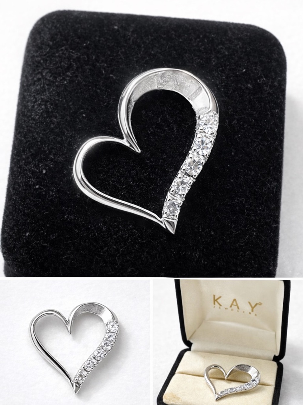 Silver Heart Pendant with White Crystal Accents